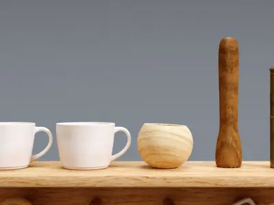 Wooden Kitchen Decoration Set 3D model