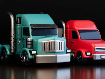 Low Poly Cartoon Trailer Trucks Low-poly 3D model
