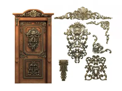 3D Model STL Door set of ornate hardware 3D model
