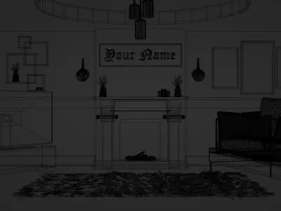 Luxury Gold Living Room Scene Low Polly Low-poly 3D model