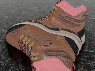 SKECHERS 3D BOOTS - BROWN - PINK Low-poly 3D model