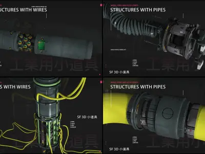 Wires  pipes and sci-fi props 3D model