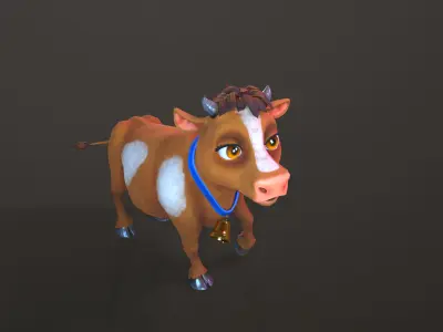Stilized Cow rigged animations Low-poly 3D model