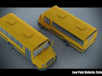 Low Poly Vehicle - Yellow School Bus  Low-poly 3D model