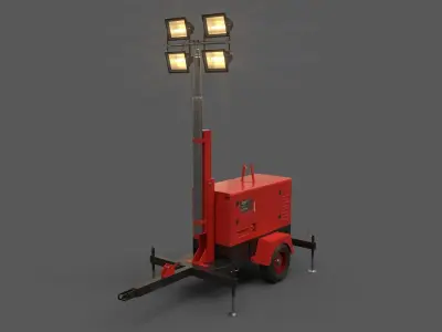 PBR Mobile Light Tower Generator A - Red  Low-poly 3D model
