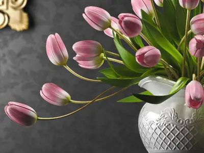 Tulips 3 in vase on table 3D model