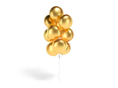 Gold Round Balloon Bouquet - helium foil balls bunch 3D model