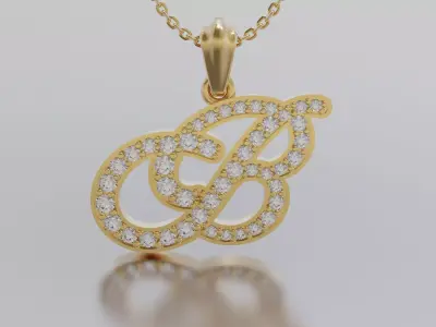 Letter B initial pendant with diamonds 3D print model