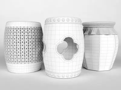 Ceramic Garden Stools Set 03 3D model