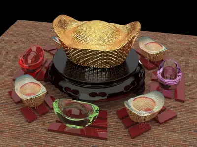 Chinese gold ingot   3D model