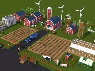 Low Poly Farm House and Animals Pack Low-poly 3D model