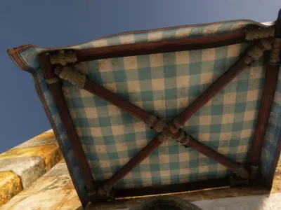 Canopies Collection curtain hanging on stone wall Low-poly 3D model