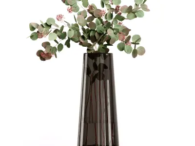 Bouquet eucalyptus leaves in vase 3D model