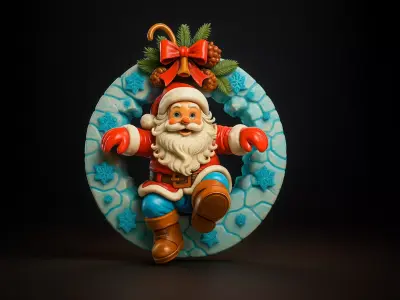 Santa Claus Christmas Wreath Ornament Festive Holiday  3D print model