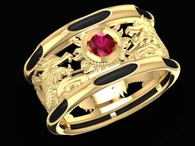 Luxury Dragon Phoenix Gemstone Ring for Men 1977 3D print model