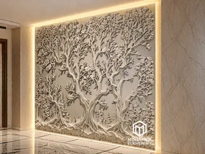 modern panel wall decor set wall relief mural CNC 116 3D model