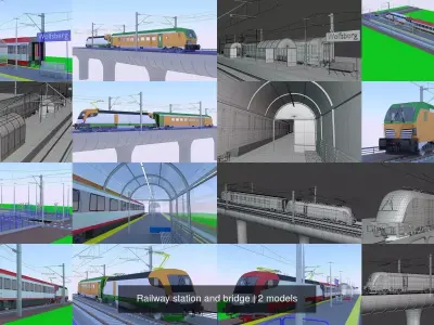 Railway station and bridge 3D Model Collection