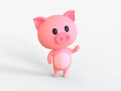 Little Funny Pig Animated  Low-poly 3D model