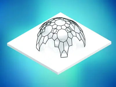 Dome pentagonal array dome wireframe with glass panels Low-poly 3D model