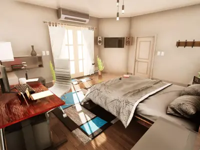 Small Bedroom  Furniture Package  80 Variations Low-poly 3D model