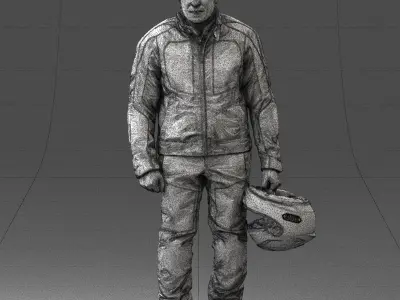 000422 Biker Male Character with Helmet 3D Scan Low-poly 3D model