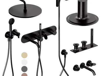 A set of faucets and shower heads and bathtubs 001 3D model