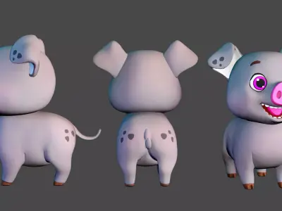 Rigged Grey Stylized Farm Pig  Low-poly 3D model