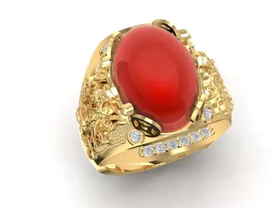 Dragon Red Gemstone Gold Men Ring  1799 3D print model