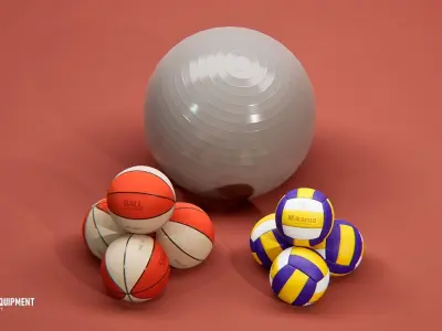 Sports equipment - balls and outfit Low-poly 3D model