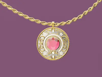 Diamond Pendant with Rope Chain 3D model