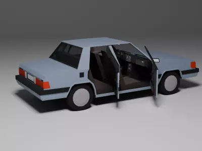 Low Poly 1980s Compact Sedan 3D Model Car15 Low-poly 3D model
