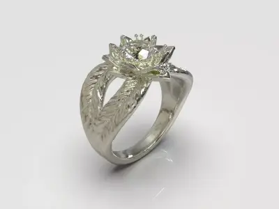 Free Protea Ring Size N with Brilliant Stone Free 3D print model