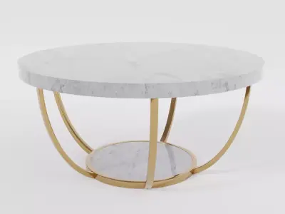 Modern Round Marble Coffee Table with Gold Legs Low-poly 3D model
