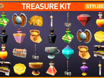 Treasure Chest Kit Low-poly 3D model