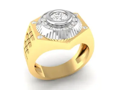 Luxury Sunburst Round Diamond Ring for Men 128 3D print model