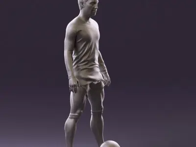 001053 soccerplayer red white uniform and ball 3D Print Ready 3D print model