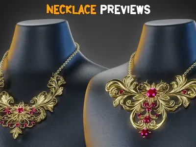 10 Ornamental Necklace and IMM Brush and PBR Textures  Vol 31   Low-poly 3D model