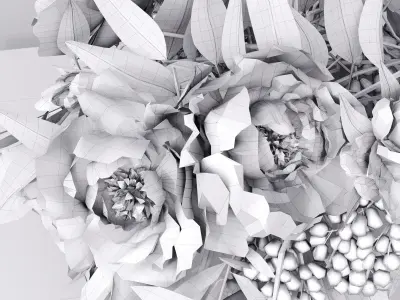 Red Peonies Vase Decorative Set 3D model