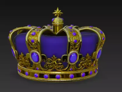 Golden Crown with Emerald Gems 3D model