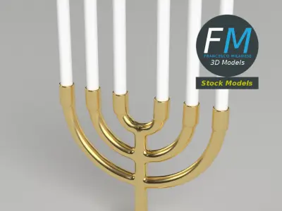 Menorah gold candlestick 3D model
