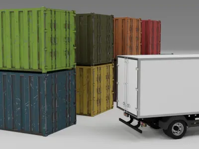 truck and containers Low-poly 3D model