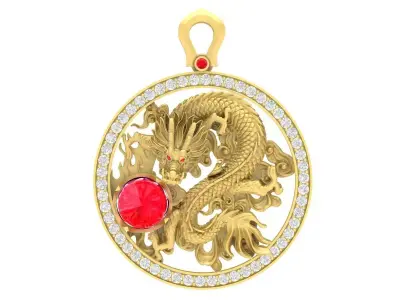 Luxury Dragon Pendant with Gemstone and Diamond Halo 3672 3D print model