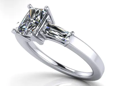 Solitaire Engagement Ring - Emerald Cut and Tapered Baguettes  3D print model