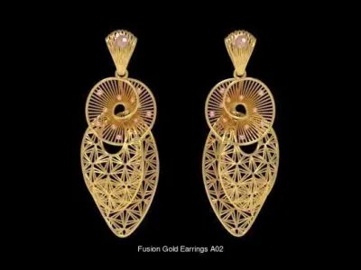 Fusion Gold Earrings EAA Collection 3D Model Pack