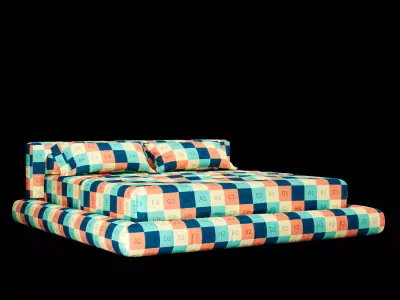 Bed with pillows and blanket 011 3D model