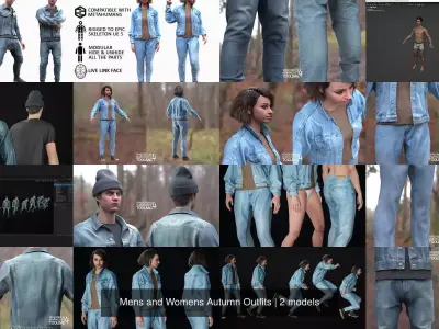 Mens and Womens Autumn Outfits 3D Model Collection