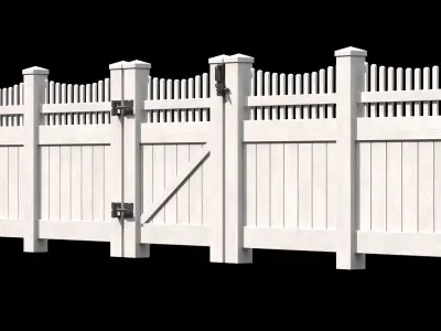 Wooden Fence set PBR 04 Low-poly 3D model