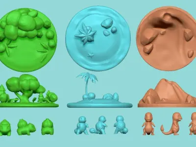 Pokemon Islands - Bulbasaur Charmander Squirtle - Printable 3D print model