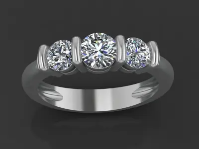 Engagement ring with three stones 3D print model