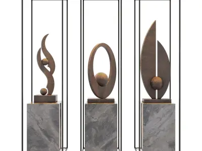 Decor three sculptures in metal frame 3D model